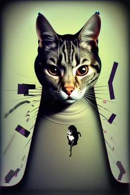 dA cat, abstract and contemporary surrealism, collage of absurd art,.grunge and urban