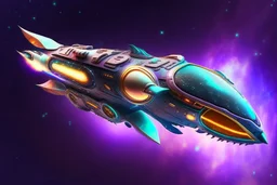 unique design of a small spaceship cruising through the gAlaxy