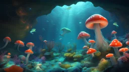 animals creatures, jellyshroom cave from subnautic , plants from deep sea, leviathan's a lot of sea plants very deep, beautiful,