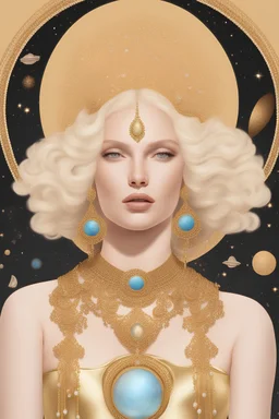 goddelijke, kosmische. blonde haren. gouden sieraden.