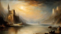 Style J. M. W. Turner, luxury, dream world, safety, gentle calm beauty, fantasy world, magic, enchantment, beautiful composition, exquisite detail