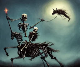 A skeleton riding a unicorn,by seb mckinnon