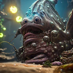 fluid ink angler fish creature, unreal engine 5, 8k resolution, photorealistic, ultra detailed