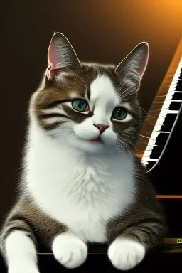 A young beautiful cat, portrait, is playing on a piano, in Vienna,