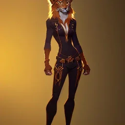 a full body portrait of a humanoid lynx with golden fur