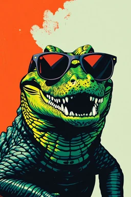 crocodile with sunglasses in the style of warhol