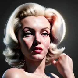 Realistic image portrait, waist up view, blonde woman, sweet Marylin Monroe face, perfect iris, glow eyes, classic super hero dress, highly detailed, unreal engine 5, ray tracing, RTX, lumen lighting, ultra detail, volumetric lighting, 3d, finely drawn, high definition, high resolution.