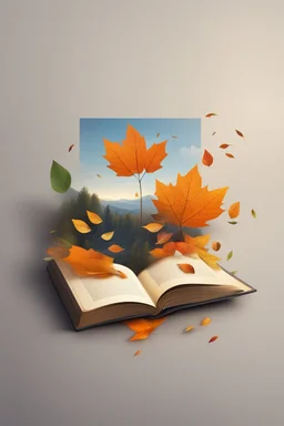 square logo , landscape with leaf fall, flying leaves in the book