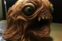 an eyeless, slimy, grotesque realistic parasite that looks like Donald Trump, horror