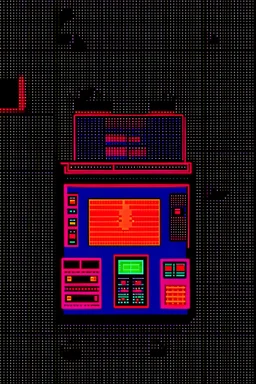 Focus on the Cockpit of a spaceship, alarm ringing, red indicator lit. Pixel art