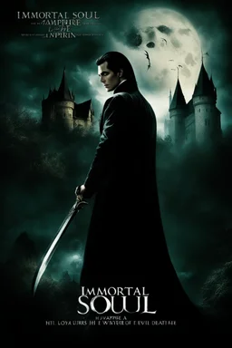 Movie Poster -- "Immortal Soul," - After witnessing the murder of his wife, at the hands of an evil vampire, he vows to avenge her death even if it takes him to the end of time, but he must become that which he loathes the most, a vampire. The evil vampire lures him to his castle, where he imprisons him, tortures him, and ultimately turns him. But he, still vowing to avenge his wife's death, escapes the vampires clutches to fight another day. Starring Vance McRae and Stephen Krebs