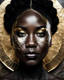 A beautiful black woman's face made with kintsugi seams