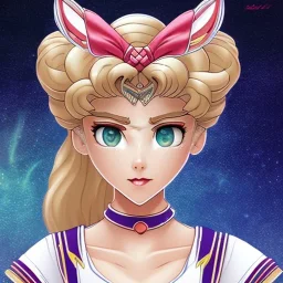 sailor moon con pelo largo i rubio, con traje blanco