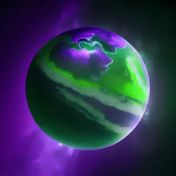 Light purple and light green Planet earth in the middle of space