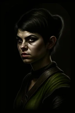 Portrait of a female fantasy orc, short hair, Caravaggio style