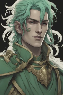 old Water genasi D&D male paladin green hair