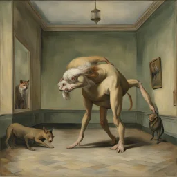 a chimera in a subliminal room, a chimera in a subliminal room, depicted by balthus