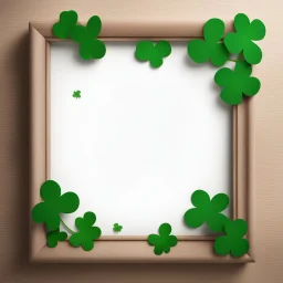 A simple wooden frame without decoration in St. Patrick's green with small clover leaves with a light background for removal