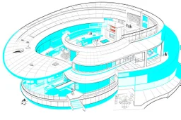 Architectural drawing of a Neofuturistic art museum, (((isometry))), ultra quality, people, treets