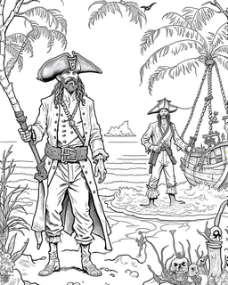 Pirates of the Caribbean: Ghostly Pirates Coloring Adventure: Design a spine-chilling coloring page inspired by the Pirates of the Caribbean movie, showcasing ghostly pirates haunting a deserted island. Let young artists explore their imagination as they add eerie details to the tattered clothing, glowing eyes, and ghostly apparitions. This coloring page provides a thrilling and chilling experience for kids to bring the haunting scene to life in black and white.