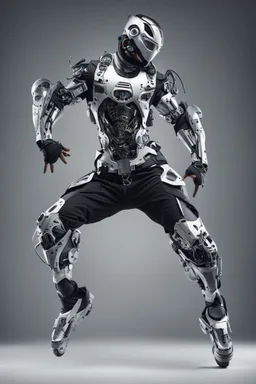 Excited art hip hop dancer wearing biomechanical,full body