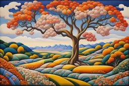 Blooming Trees, patchwork by Clarice Cliff, Catherine Abel highly detailed fantasy intricate beautiful high definition crisp quality colourful hdr