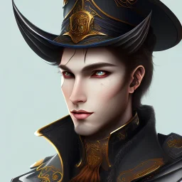 a charismatic fantasy style male human witch hunter with 2 revolver on hands.with hat and Black hair. A light armor Fantasy style illustration