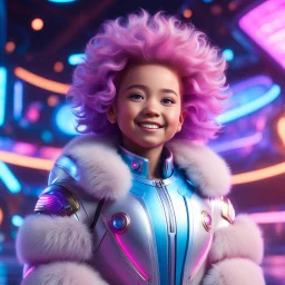 (masterpiece, best quality, 8k, RAW photo, beautiful and aesthetic:1.2), complex detail, Indirect light, photorealistic, (((full body))), Cosmic Baby corp boss style smiling, Fluffy hair, colorfull Sci-Fi environment