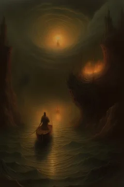 Biblical hell,the river Styx,in the style Zvidslav Beksinski