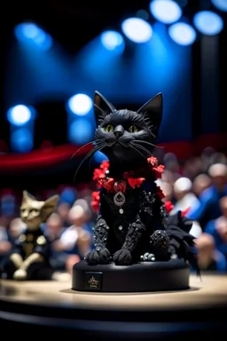 bat cat doll winning beauty contest in concert hall , photo-realistic, shot on Hasselblad h6d-400c, zeiss prime lens, bokeh like f/0.8, tilt-shift lens 8k, high detail, smooth render, down-light, unreal eng