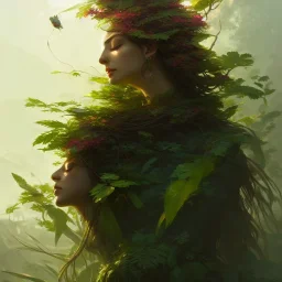 a beautiful portrait of a plant goddess with closed eyes by Greg Rutkowski and Raymond Swanland, Trending on Artstation, ultra realistic digital art