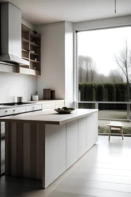 A minimalistic kitchen in the style of Scandinavian with a view.