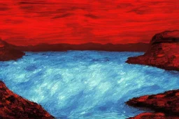 Hades at the edge of the Underworld, black rocks, red river, Impressionist painting, fine detail, high quality, masterpiece