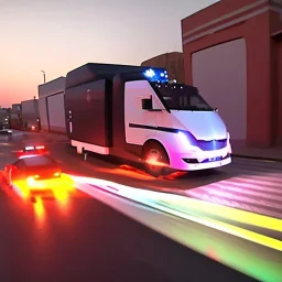 A police Tesla Cybertruck is chasing a Tesla 'Model S Plaid' at top speed, across 'Jemaa el-Fnaa', in Marrakesh. CINEMATIC. WIDE ANGLE LENS.