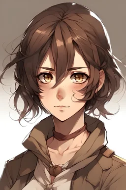 Draw aa character from Attack on titan short wavy dark brown hair, light brown eyes in her mid 20s female