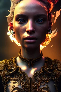 portrait of samantha prince set in acid rain fire, cinematic lighting, photorealistic, ornate, intricate, realistic, detailed, volumetric light and shadow, hyper HD, octane render, unreal engine 5 insanely detailed and intricate, hypermaximalist, elegant, ornate, hyper-realistic, super detailed --v 4