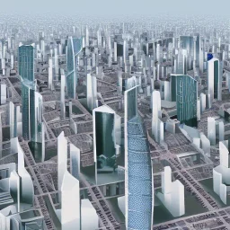 Future city with fake buildings