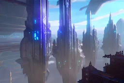 City crystalline towers magic airship