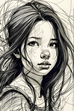 Amazing drawing of a girl with scribbles