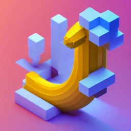 Tiny cute isometric modell of voxel banana, soft smooth lighting, with soft colors, 100mm lens, 3d blender render, trending on polycount, modular constructivism, blue background, physically based rendering, centered well within frame.