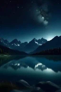 image of mountains and lake in night