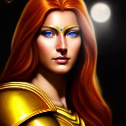 Ultra detailed fullbody Portrait in oil on canvas of beautiful REdhead amazon with Gold aRMOR sAINT SEYA style ,extremely detailed digital painting, extremely detailed face,perfect crystal clear Big Glowing eyes, mystical colors ,perfectly centered image, perfect composition, rim light, beautiful lighting, 8k, stunning scene, raytracing, anatomically correct, in the style of robert e howard and Ken Kelley and Ohrai Noriyoshi and Simon Bisley and tomzj1