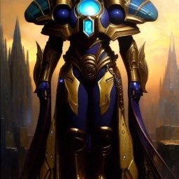 portrait 'Oracle Protoss Unit-Starcraft' ancient metal armor ,painting by gaston bussiere, greg rutkowski, yoji shinkawa, yoshitaka amano, tsutomu nihei, donato giancola, tim hildebrandt, oil on canvas, cinematic composition, extreme detail,fit full head inside picture,16k