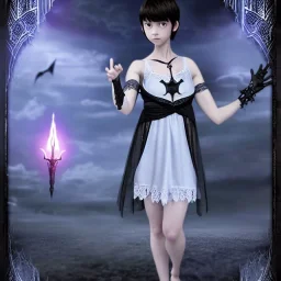 Realistic photo short hair boyish boylike (boyish face) beautiful cleavage lace neckline (short mens haircut) amulets of evil forces on neck (thin waist) (wide hips) lacy nightgown (girlish room of black magic) (symbols of black magic and evil force on the walls) (a girl learns to be an evil sorceress)