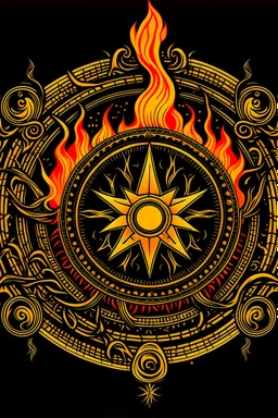 A pentacle with a sun symbol with fire a protection symbol