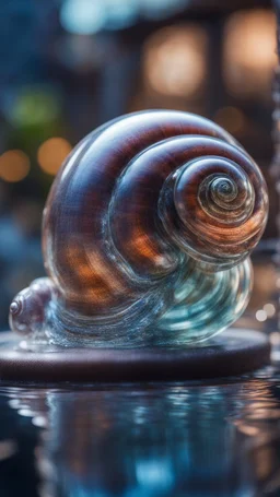 macrophoto of transparent murano glass snail in fountain in the style of giger, bokeh like f/0.8, tilt-shift lens 8k, high detail, smooth render, down-light, unreal engine, prize winning