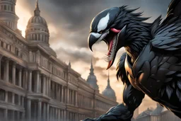 Venom crow in 8k anime realistic drawing style, black wings, close picture, apocalypse, intricate details, highly detailed, high details, detailed portrait, masterpiece,ultra detailed, ultra quality