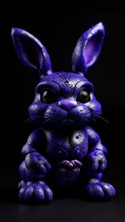 A dark purple cosmic elemental bunny designed in Japanese Oni masks painted by Giovanni Battista Sassi