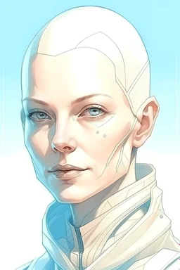 Portrait of a futuristic woman, creamy colors, Albanian, no hair