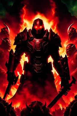 A Vivid, Double-Exposure Portrait Of The Doom Slayer's Silhouette Superimposed With The Image Of A Demon Horde, Seamlessly Blending The Two Images To Create A Visual Representation Of Demonic Warfare, in the art style Doom 2016.